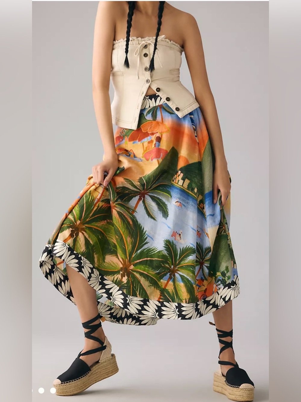 Farm Rio Carioca Tropical Beach Print Midi Skirt in Multicolor Size Small